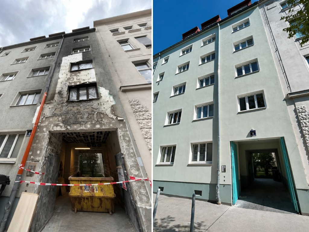 Fassadenarbeiten an einem Wiener Gemeindebau in 1160 Wien